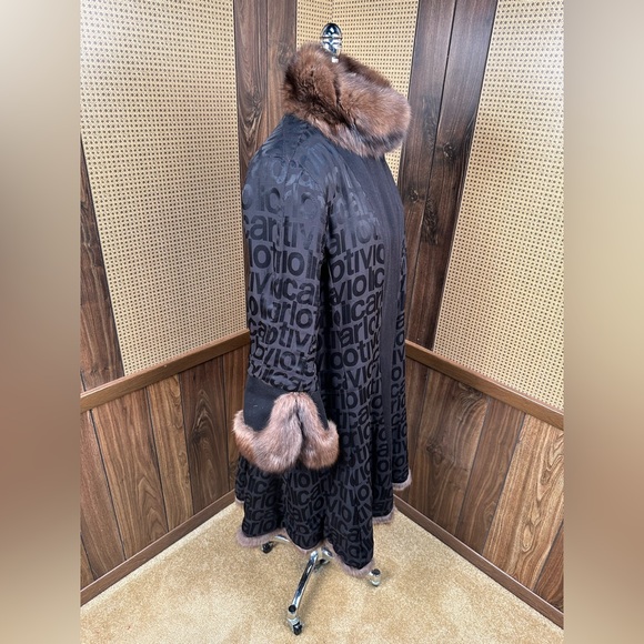 Carlo Tivioli Made in Italy Black Cashmere Wool & Russian Sable Trim Fur Coat - Picture 8 of 11